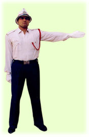 Traffic Police Hand Signals - To stop vehicles approaching from behind
